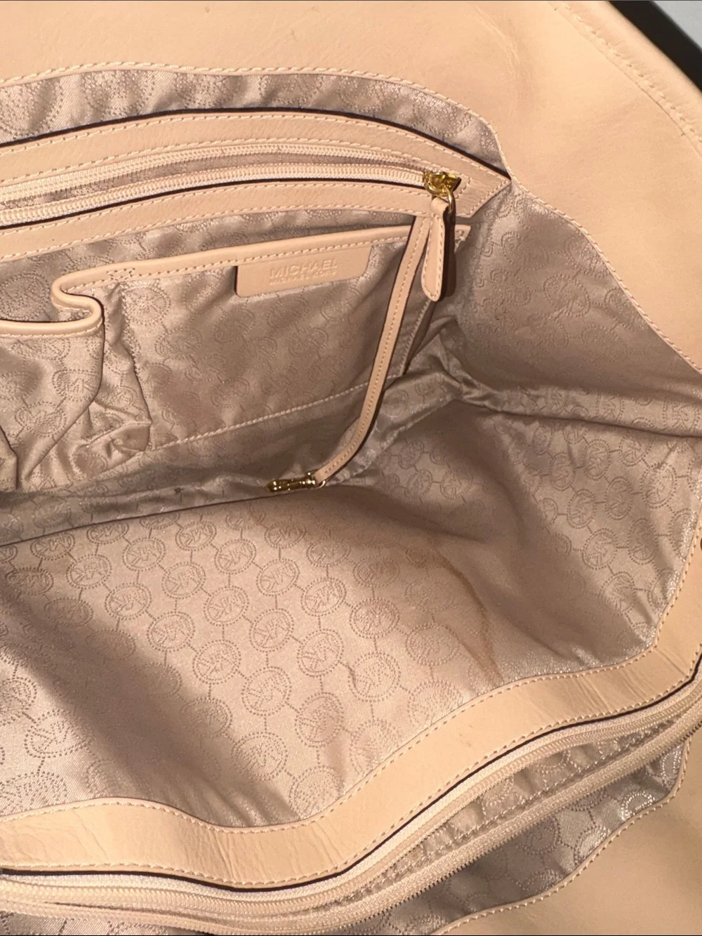 Michael Kors Dark Brown Checkered Tote with Gold MK Charm